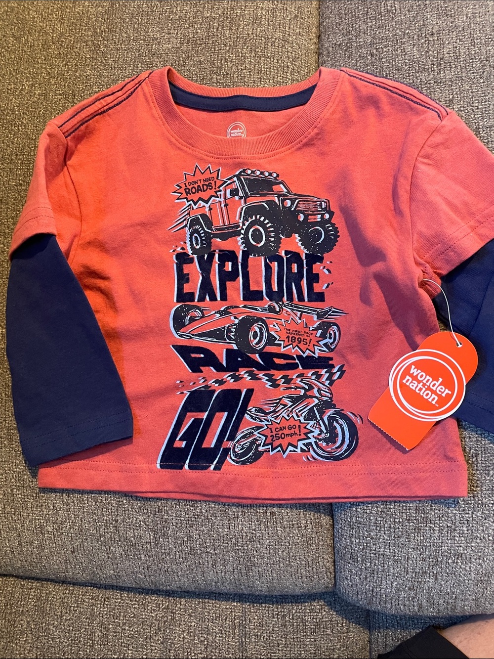 wonder nation Red & Navy Layered-Look 'Explore' Vehicle Tee